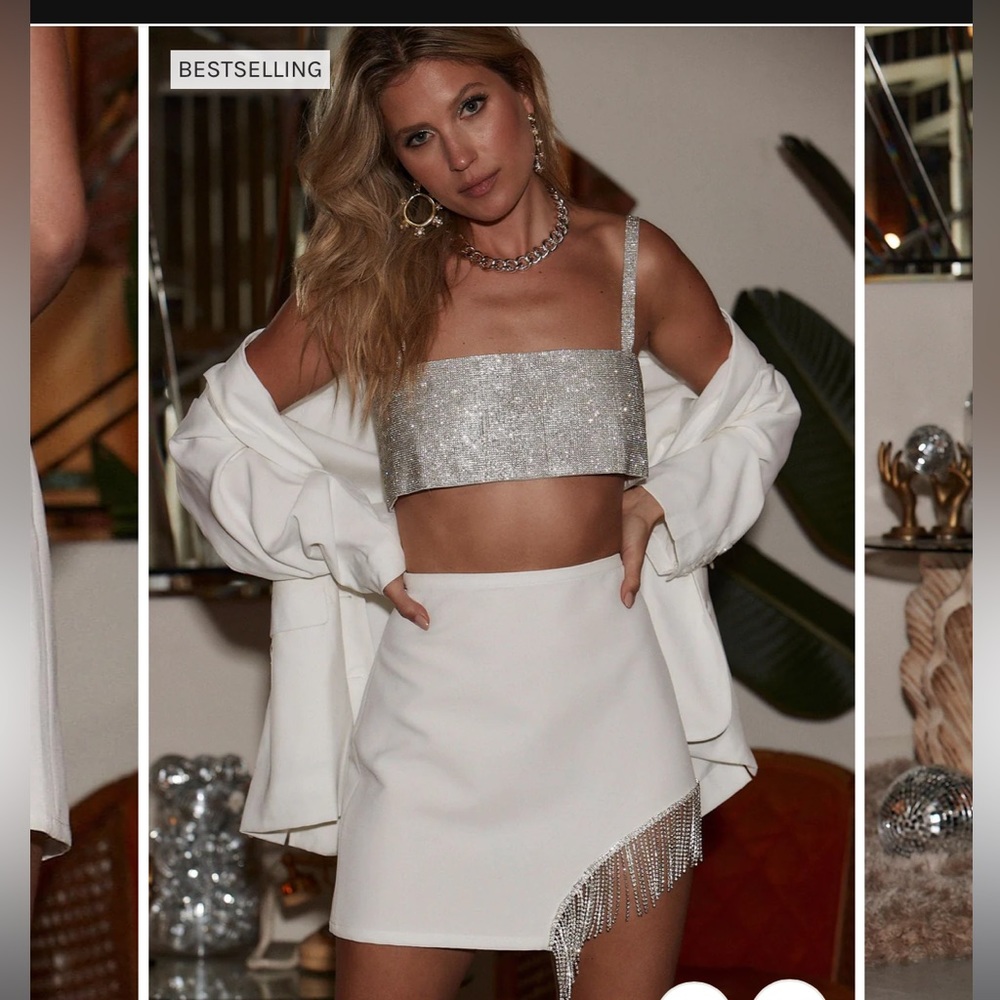 Madelyn White Crystal Mini Skirt. 12th Tribe.